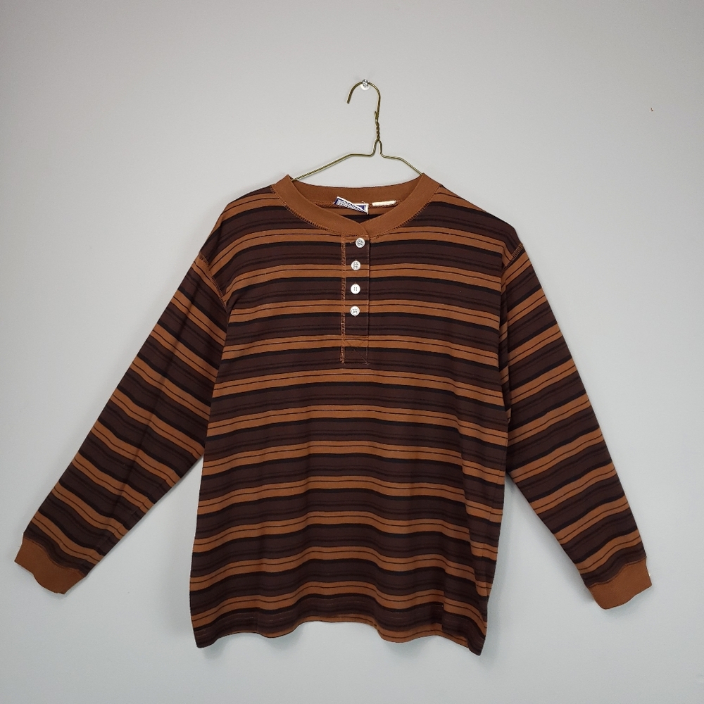 90s Brown Striped Long Sleeve Pullover Shirt